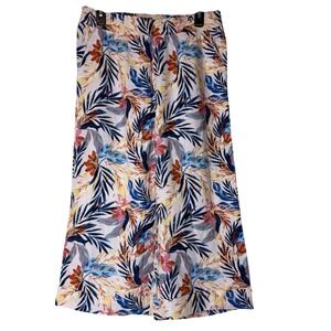 Caribbean Joe Island Womens M Floral Linen Blend Wide Leg Pants Flowy Vacation‎